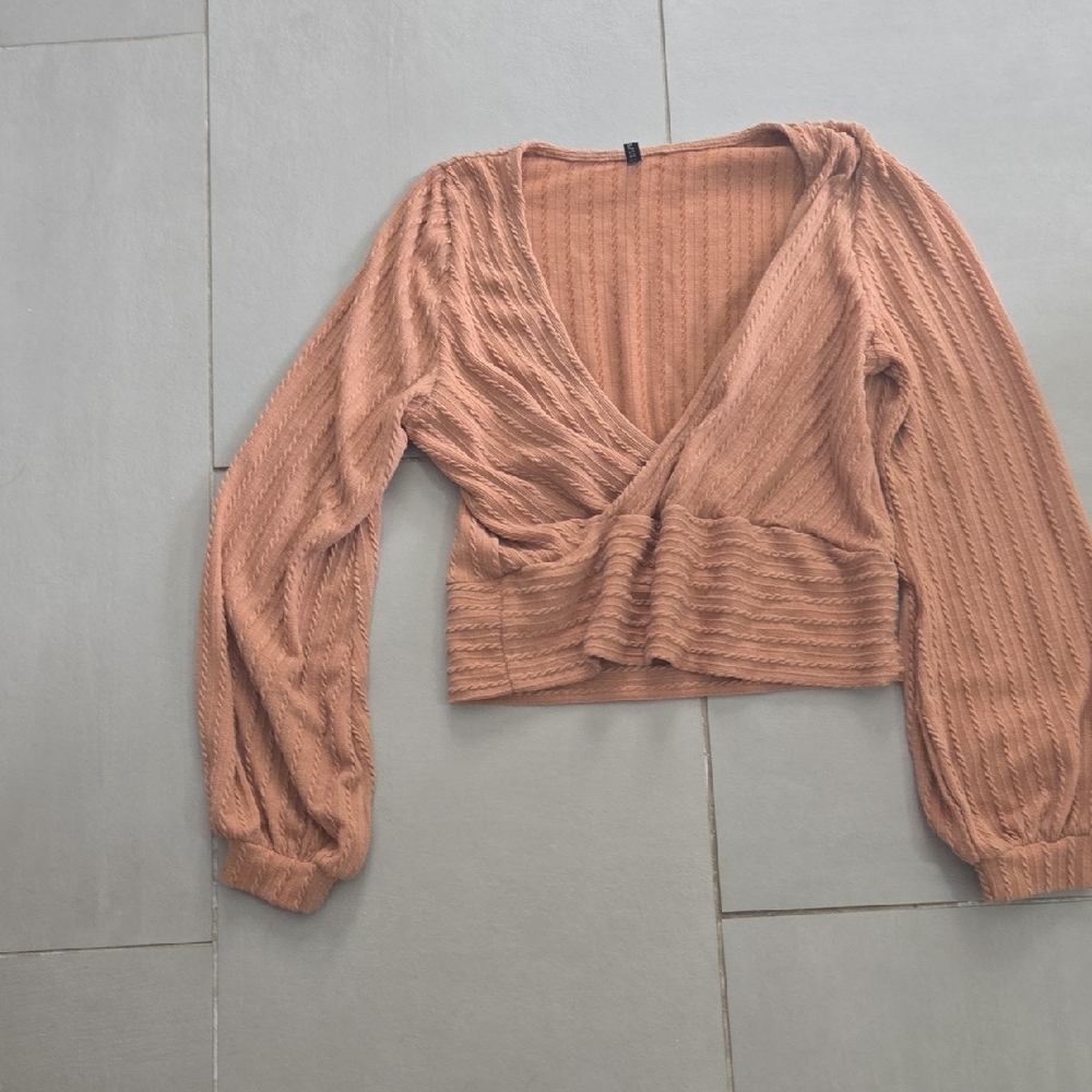 Women's Tan V-Neck Wrap Top